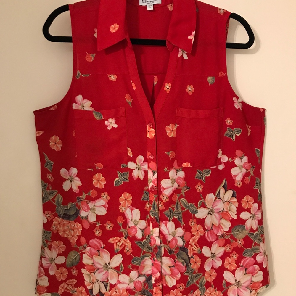 Express Red Floral Sleeveless Shirt
